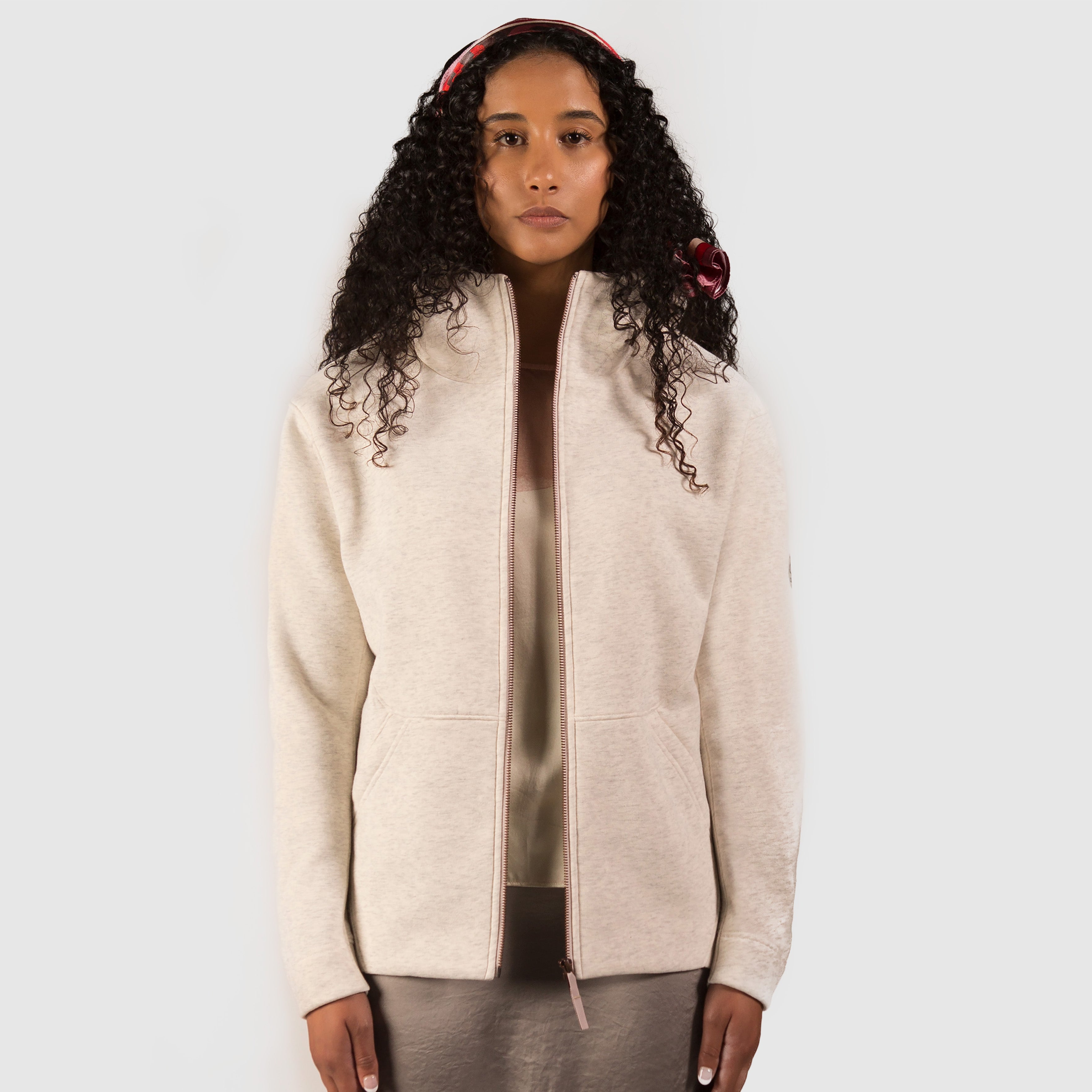 Amara – Fleece Full-Zip Hoodie in Offwhite Heather