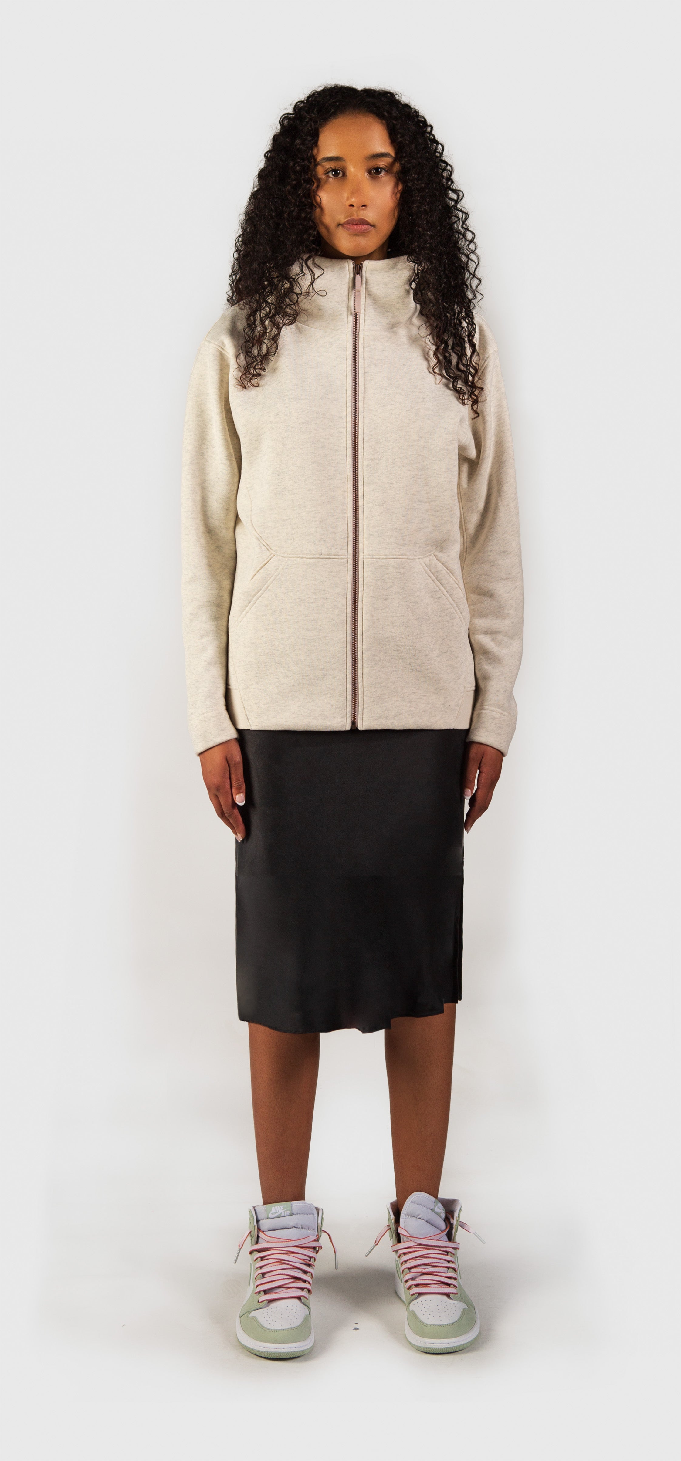 Amara – Fleece Full-Zip Hoodie in Offwhite Heather