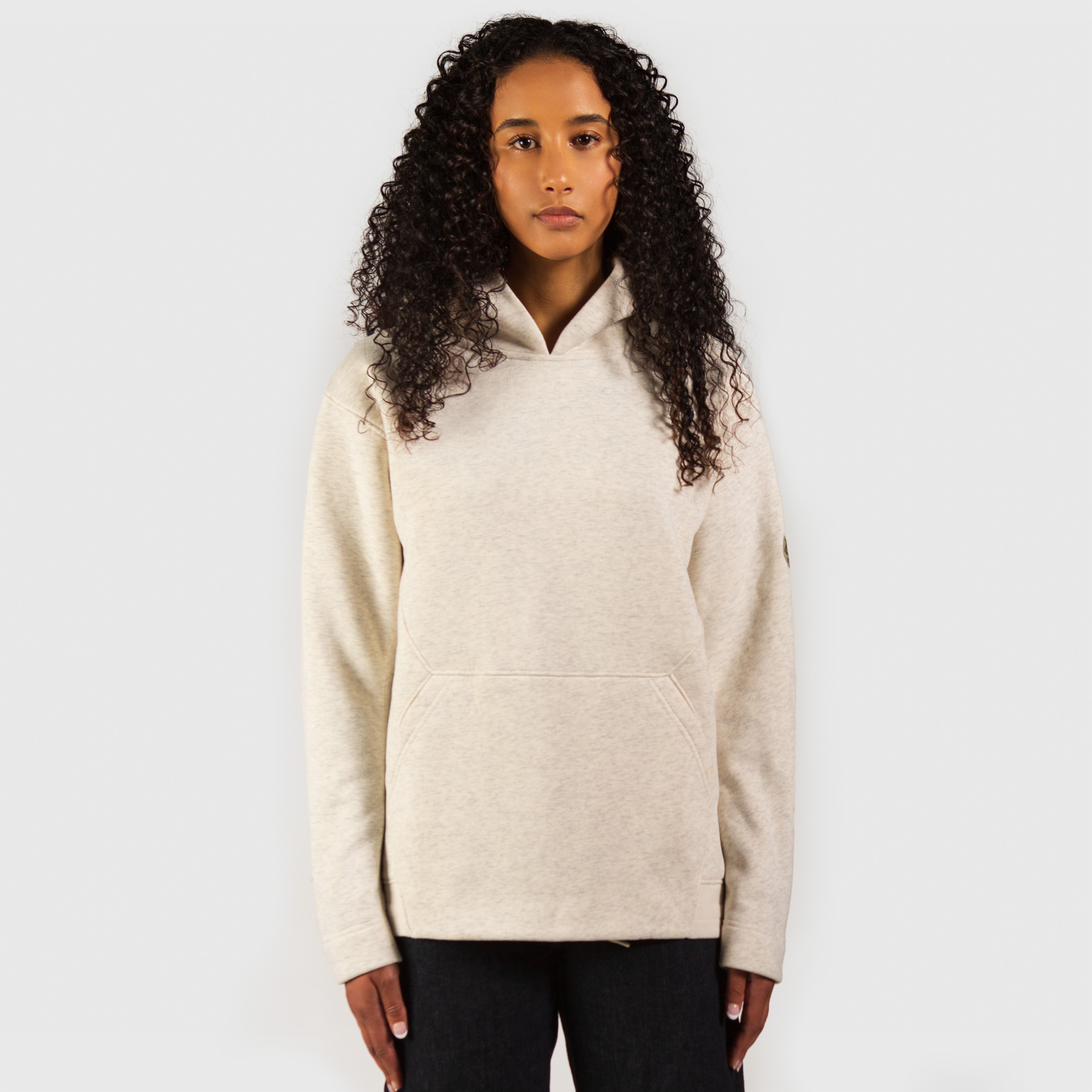Delphine – Fleece Pull-over Hoodie in Offwhite Heather