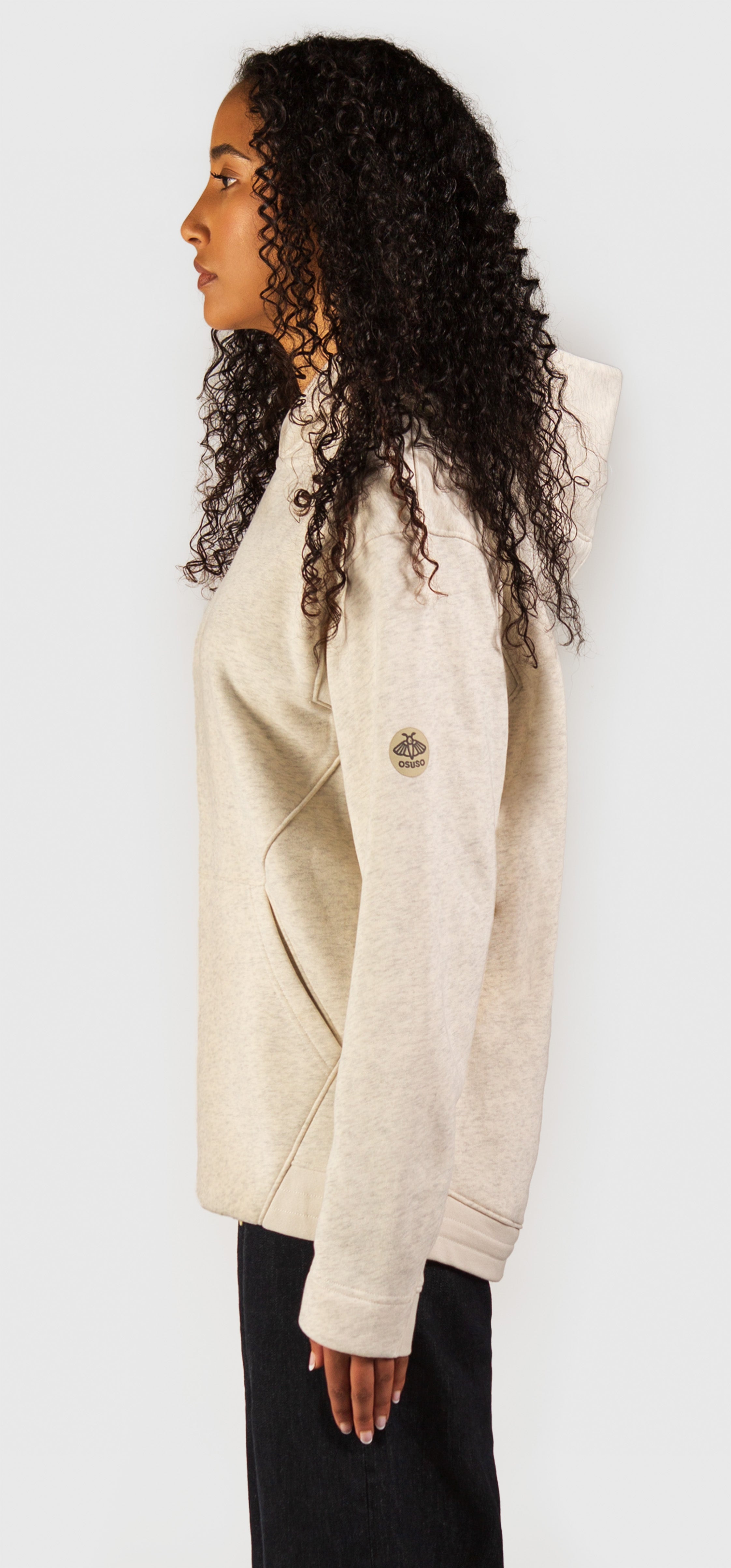 Delphine – Fleece Pull-over Hoodie in Offwhite Heather