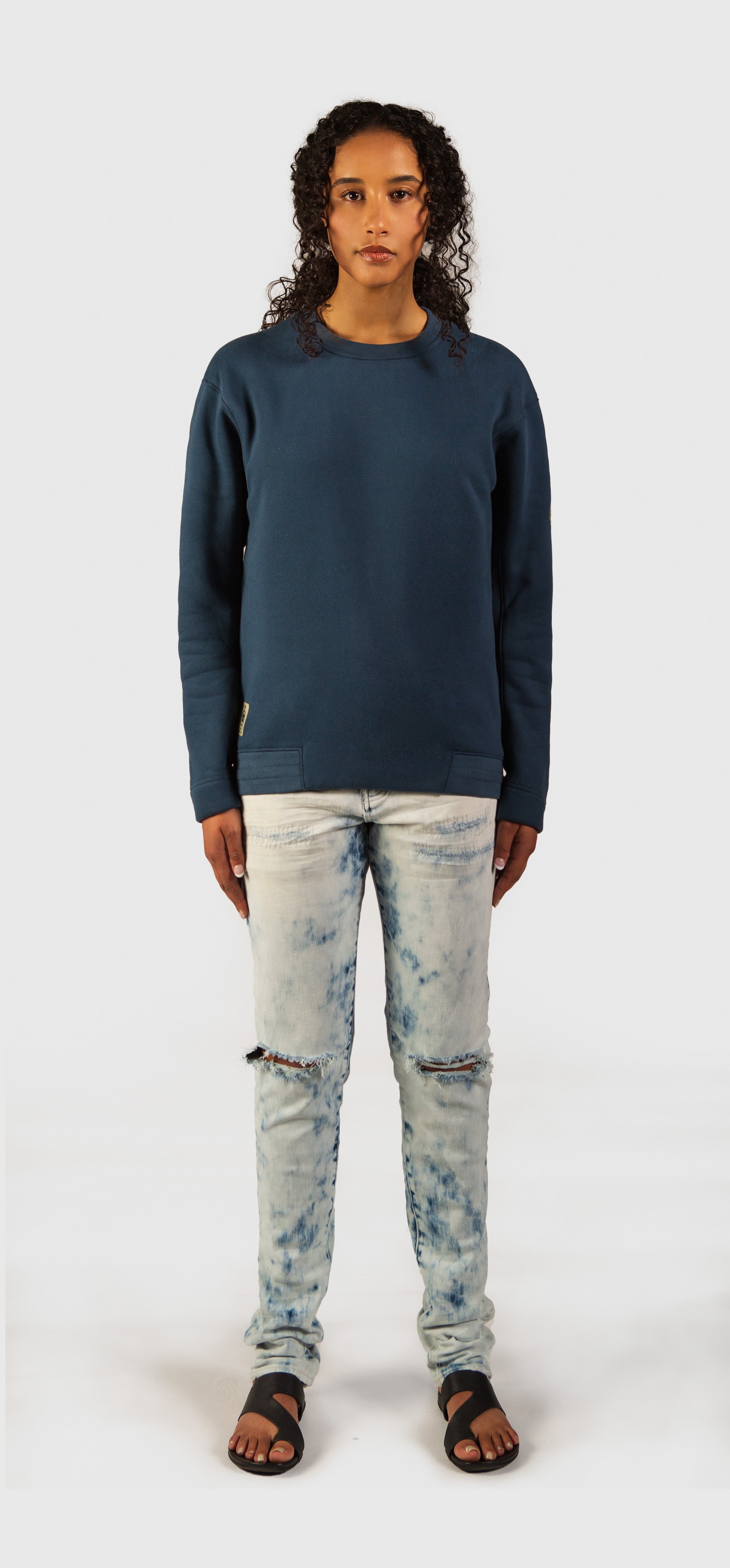 Soph – Fleece Pull-over Crewneck in Ocean