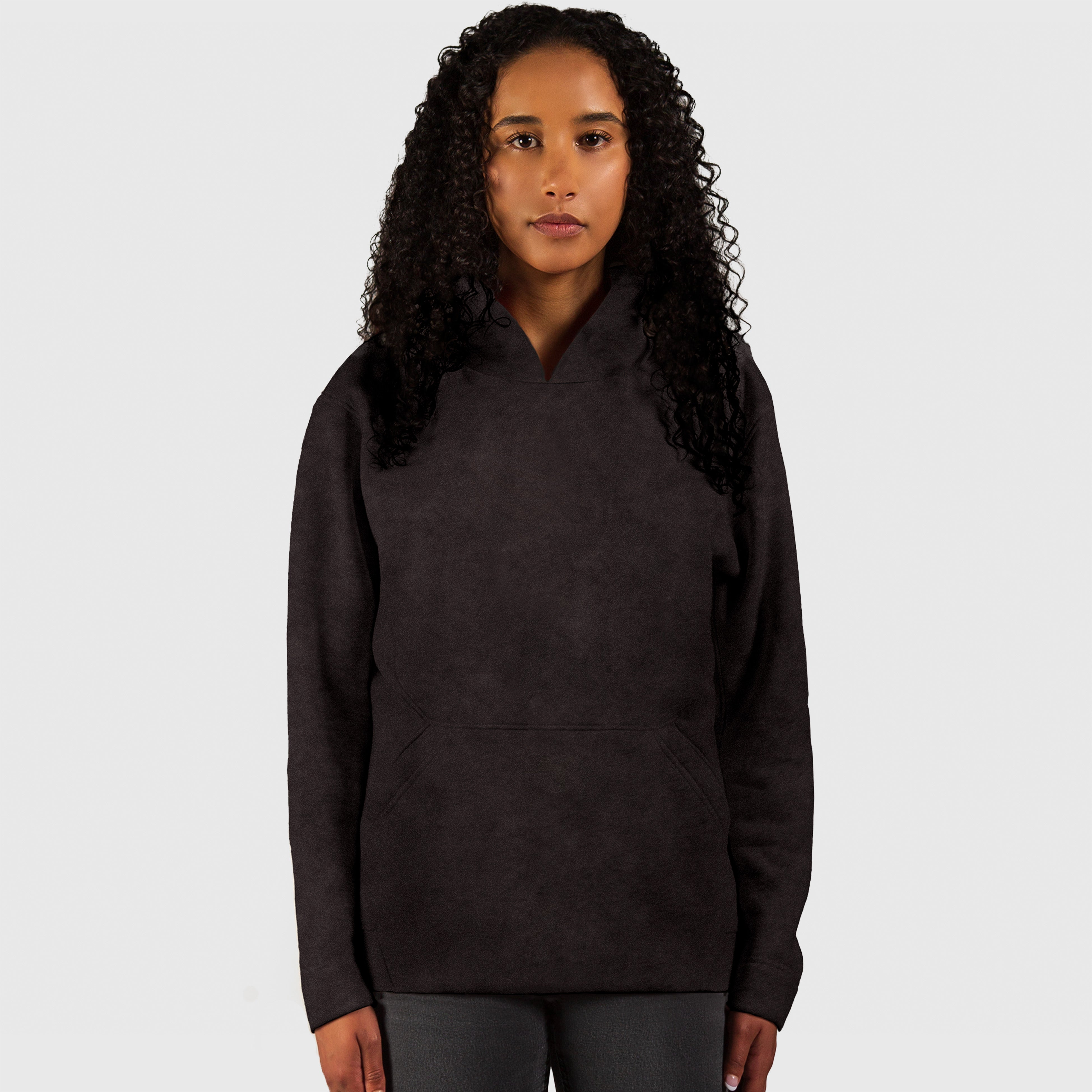 Delphine – Fleece Pull-over Hoodie in Black Wash