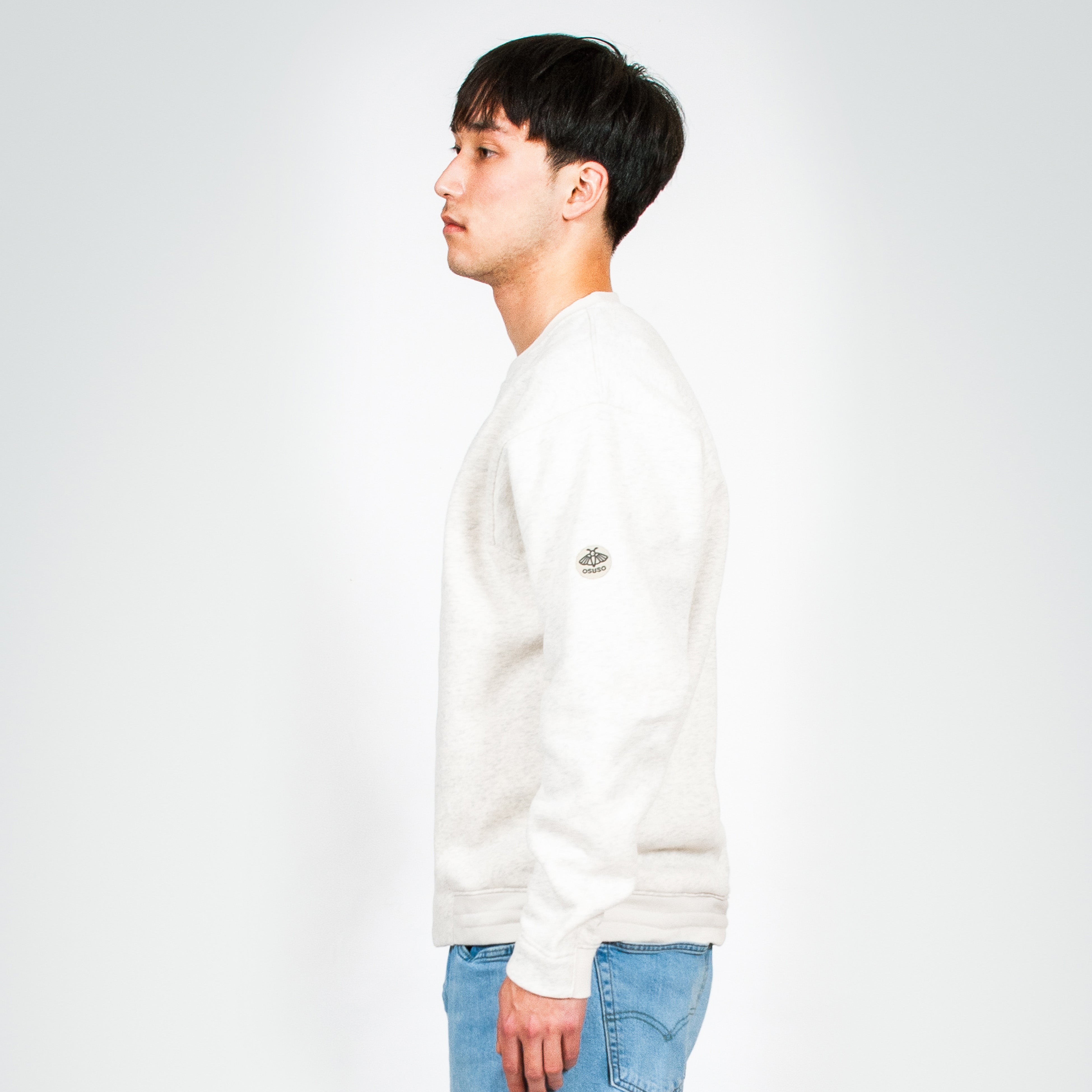 Perth – Fleece Pull-over Crewneck in  Offwhite Heather