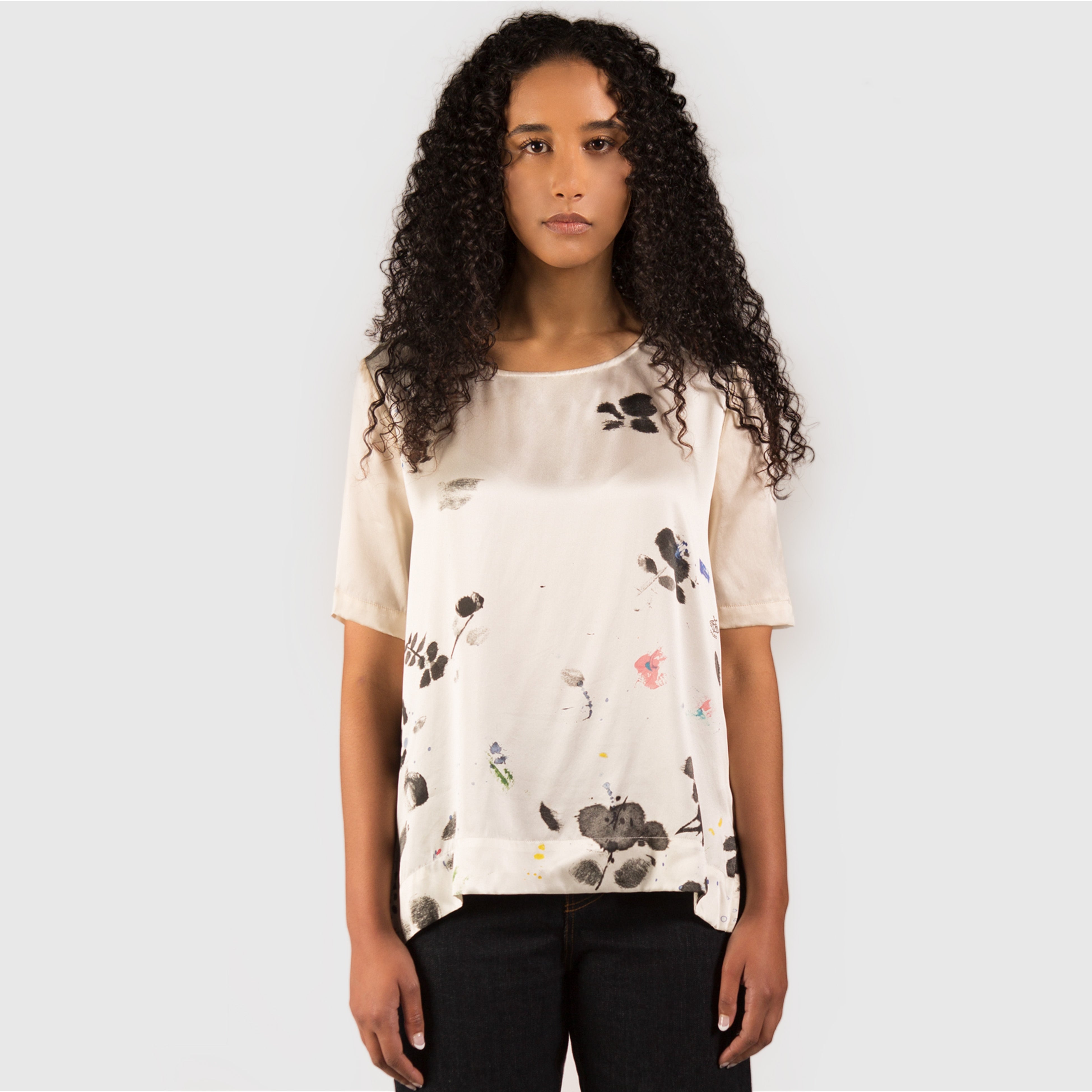 Annie – Floral Print Sandwashed Silk Tunic