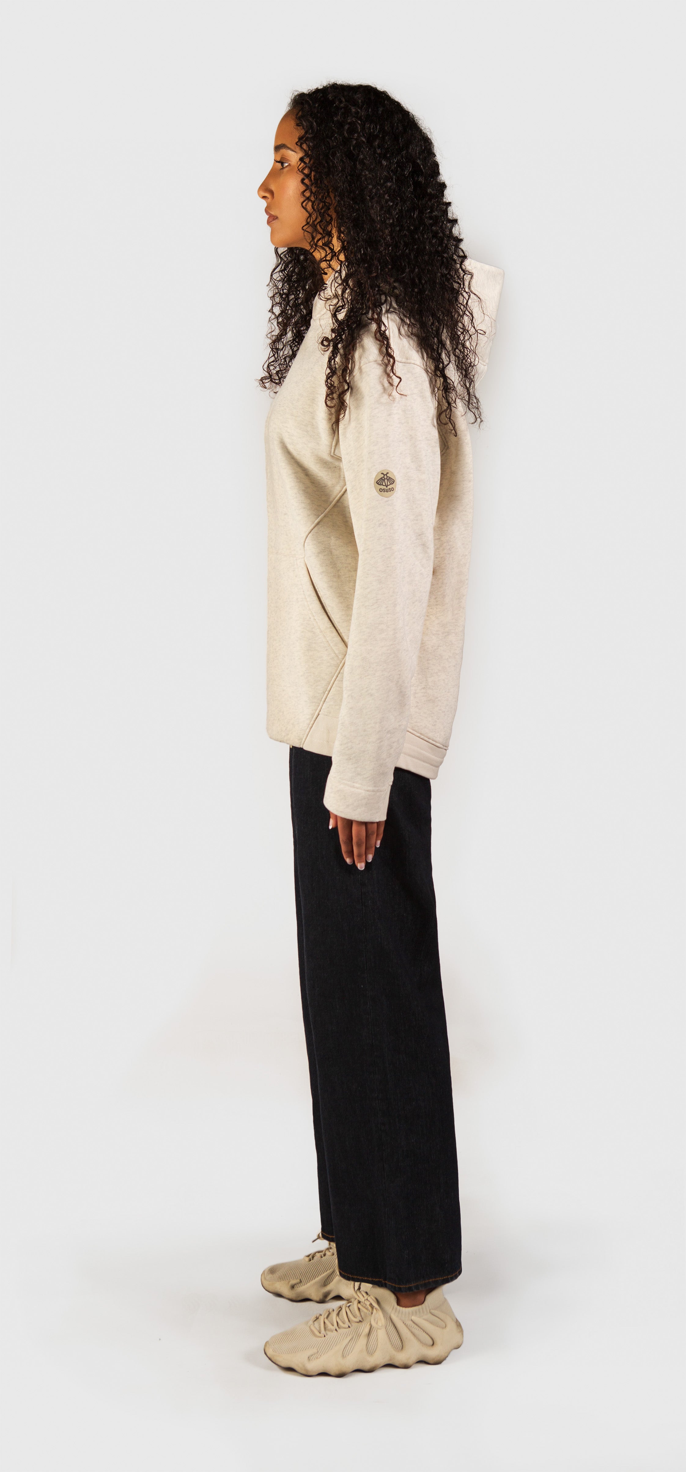 Delphine – Fleece Pull-over Hoodie in Offwhite Heather